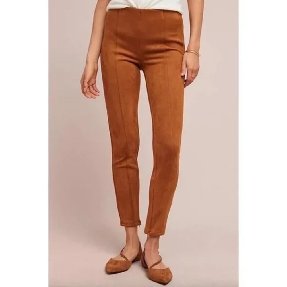 Anthropologie Faux Suede Pants in Cedar Brown size waist 30" boho casual pull on